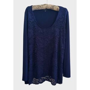 Verve Ami Long Sleeve Lace Navy Top Size Large